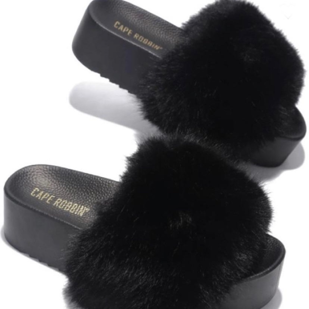 Platform Faux Fur Slides